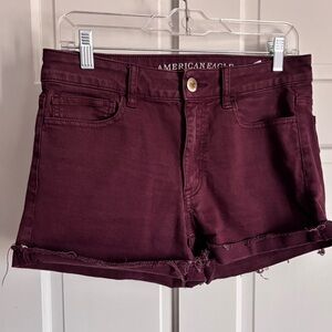 American Eagle High Rise Jean Shorts Size 8 | Maroon short